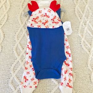 NWT Set Kyle & Deena Lobster Nautical Baby Boy Girl Bodysuit Pants & Hat 3-6 mo